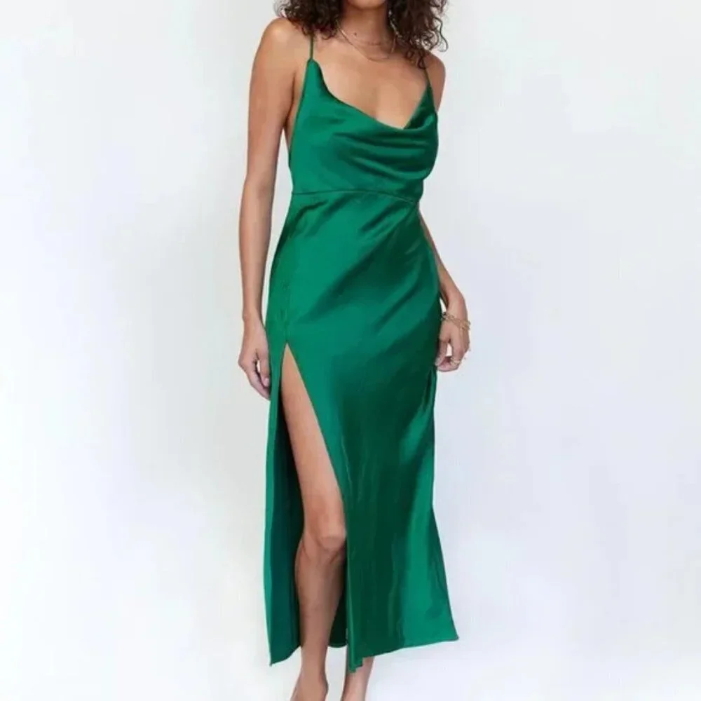 #21❤️ LIONESS WALK THE LINE MAXI DRESS - GREEN - Picture 3 of 7